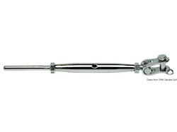 Tenditore con una forcella snodata e terminale a pressare