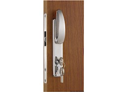 Serratura per porte scorrevoli, con maniglie esterne, chiave YALE esterna, blocco interno