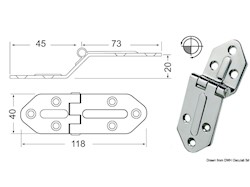 Cerniera inox sporgente 118x40 mm