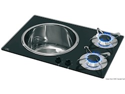 Piano in cristallo + lavello in Acciaio Inox