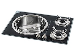 Piano in cristallo + lavello in acciaio inox