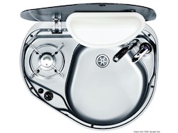 Piano cottura + lavello + vano portarifiuti con coperchio in vetro fumè